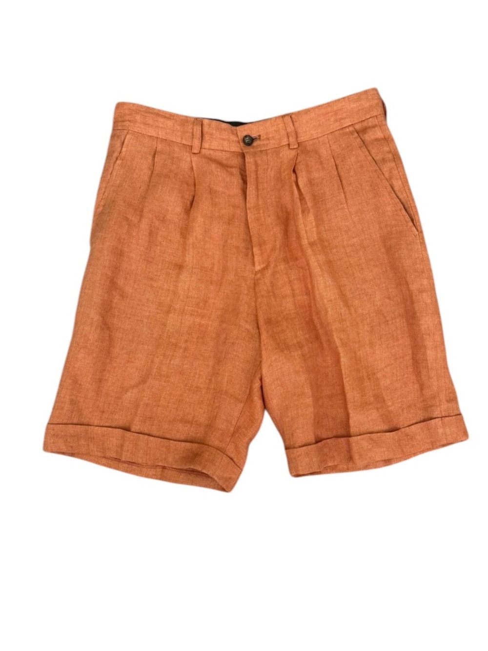 Ike Behar New York Orange Pleated Linen Shorts Size 36
